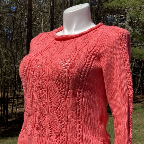 Gap all cotton peachy pink heavy mock cable knit sweater size L - Picture 2 of 7